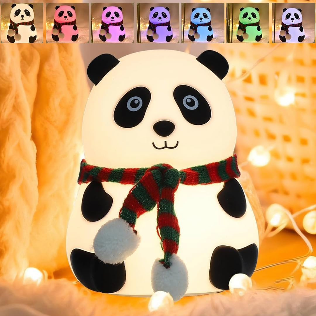Panda Light, Night Lamp for Bedroom, Panda Night Lamp, Night Lamp for Kids, Valentine Gift for Girlfriend, BPA-Free Silicone Lamp, Rechargeable, Open Eye (Multicolor)